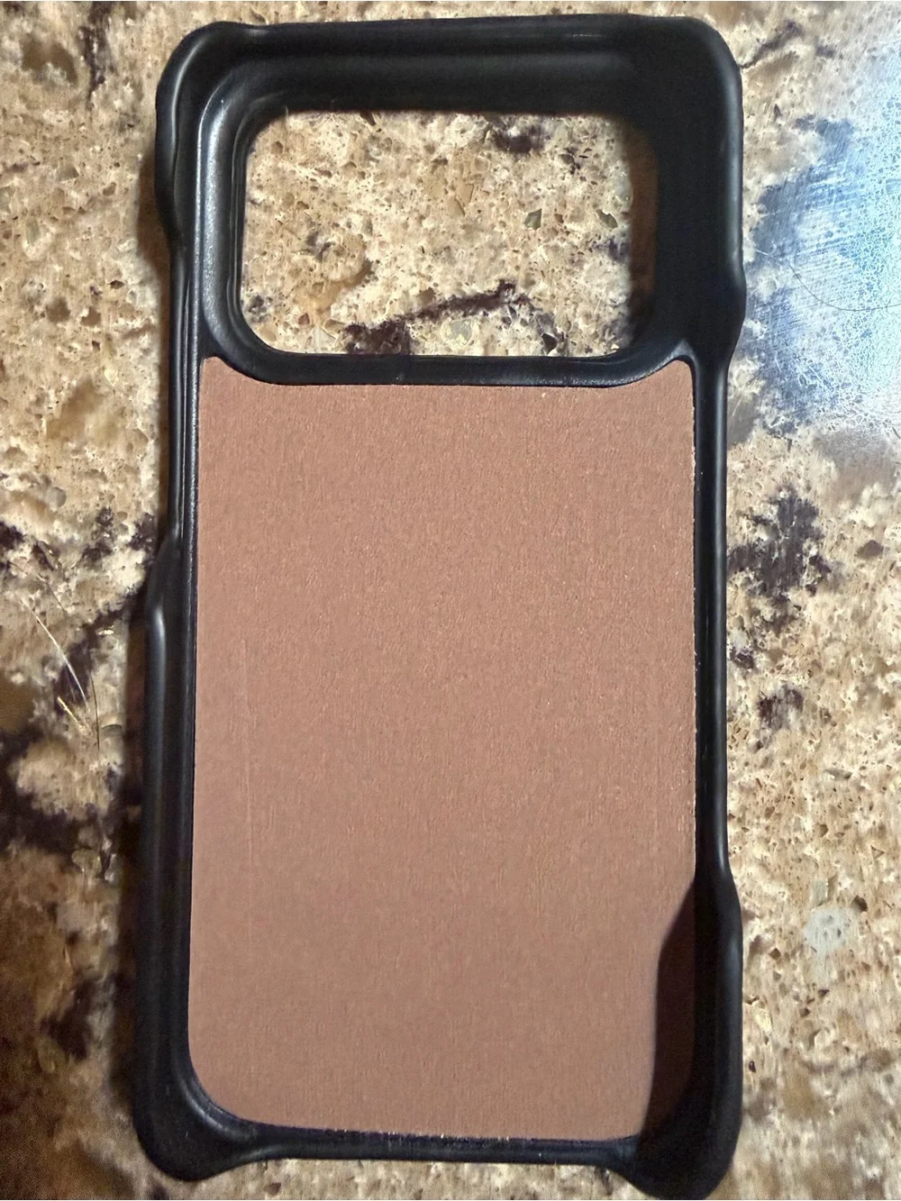 Black Pebbled Leather Phone Case with Metal Logo Plaque for iPhone 17 Pro